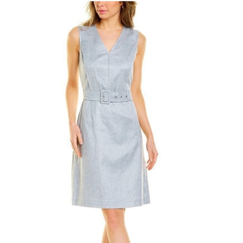 Elie Tahari Light Gray Belted Midi Dress